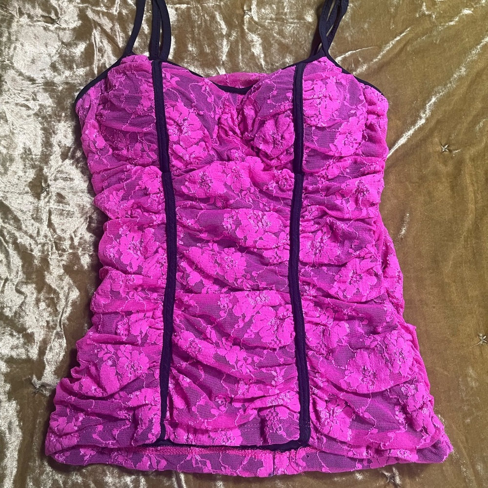 Y2k Black and Pink Lace Corset Top Vintage